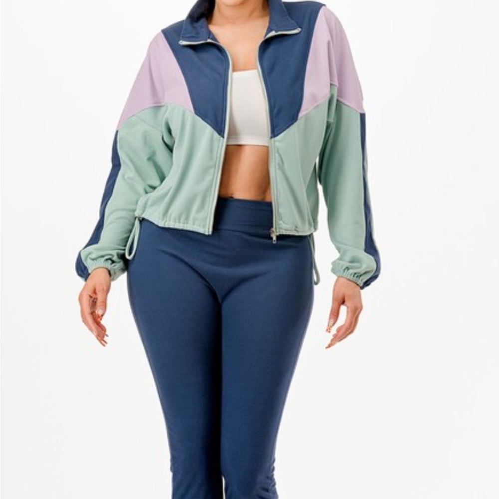Blue and Green Track Pants with Form-Fitting Design